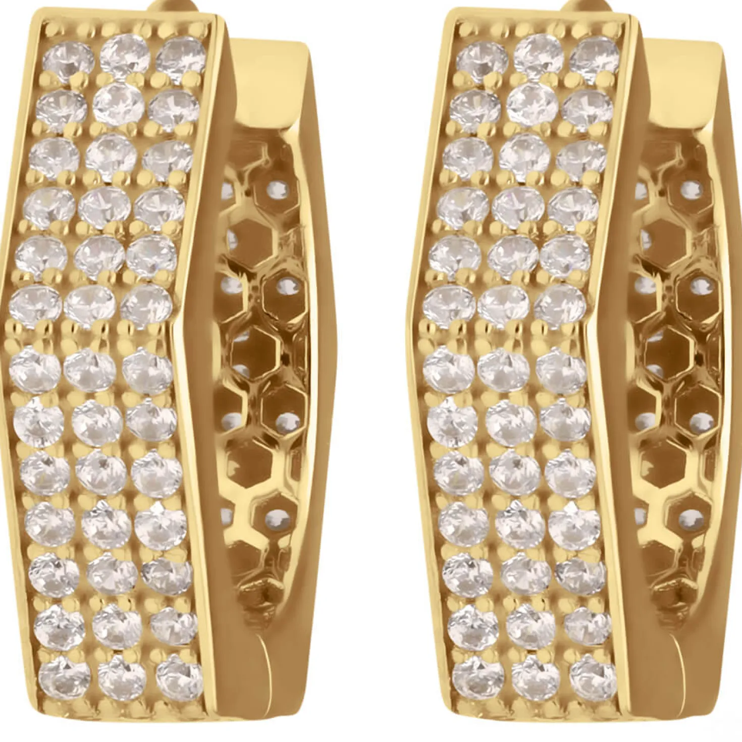 Paar Ohrringe Creolen mit Zirkonia sechskant aus 585 Gold Gelbgold 15,5x4,3mm