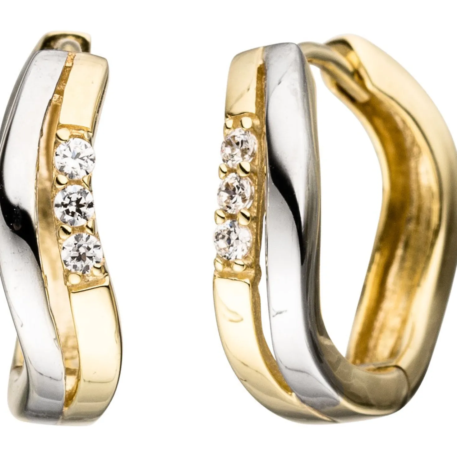 Paar Ohrringe Creolen 3,7mm gewellt mit Zirkonia weiß 333 Gold Gelbgold