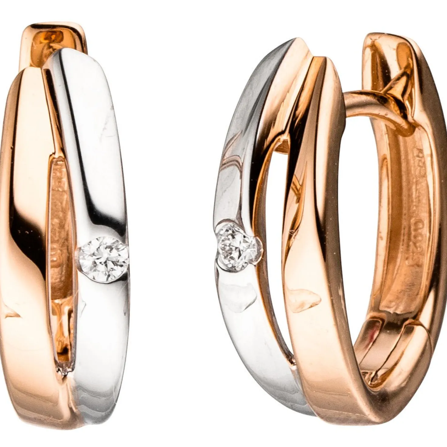 Paar Ohrringe Creolen 14,9mm mit Diamanten 0.05Ct W/SI 585 Gold Weißgold Rotgold