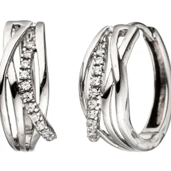 Paar Ohrringe Creolen 15,9mm mit weißen Zirkonia 333 Gold Weißgold Goldohrringe