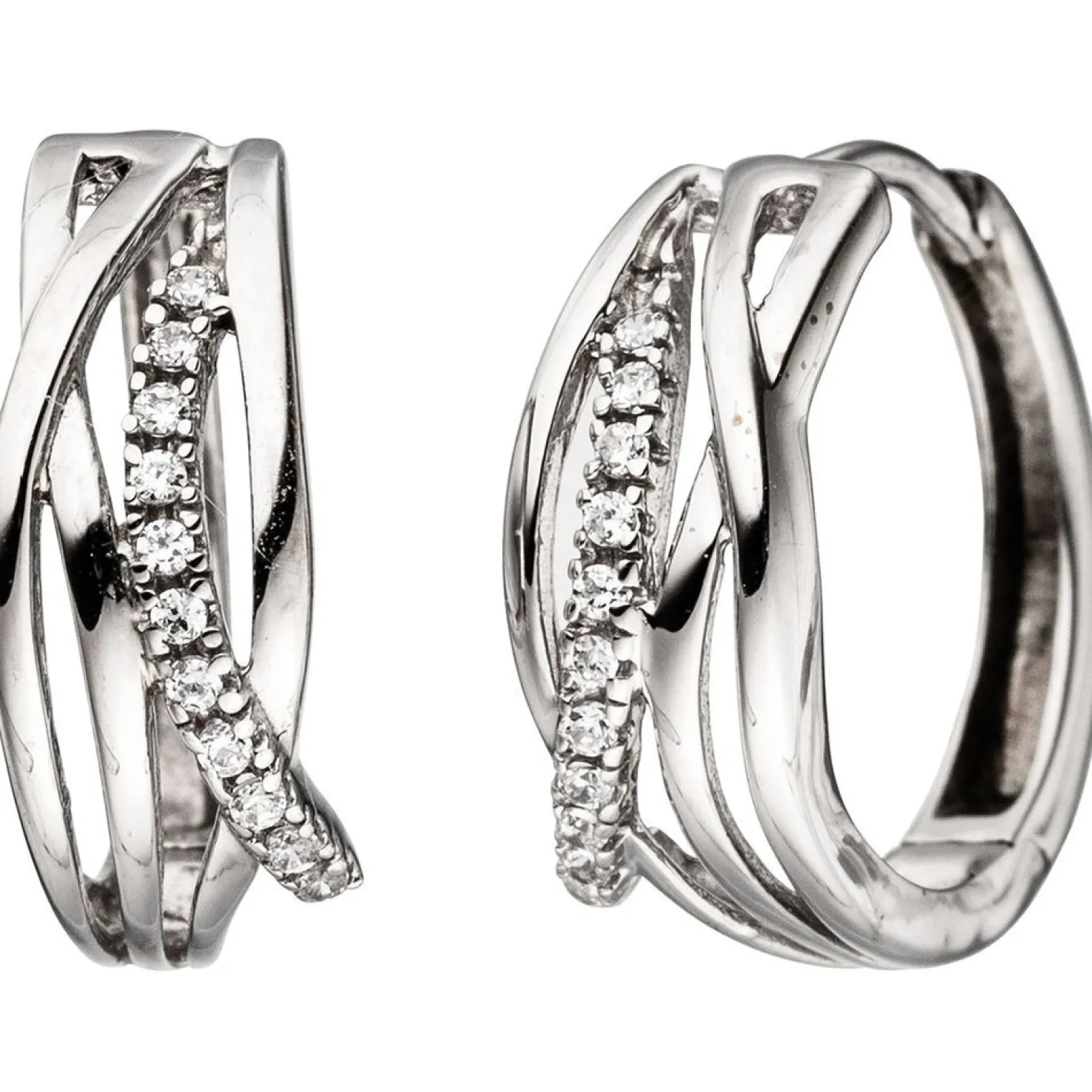 Paar Ohrringe Creolen 15,9mm mit weißen Zirkonia 333 Gold Weißgold Goldohrringe