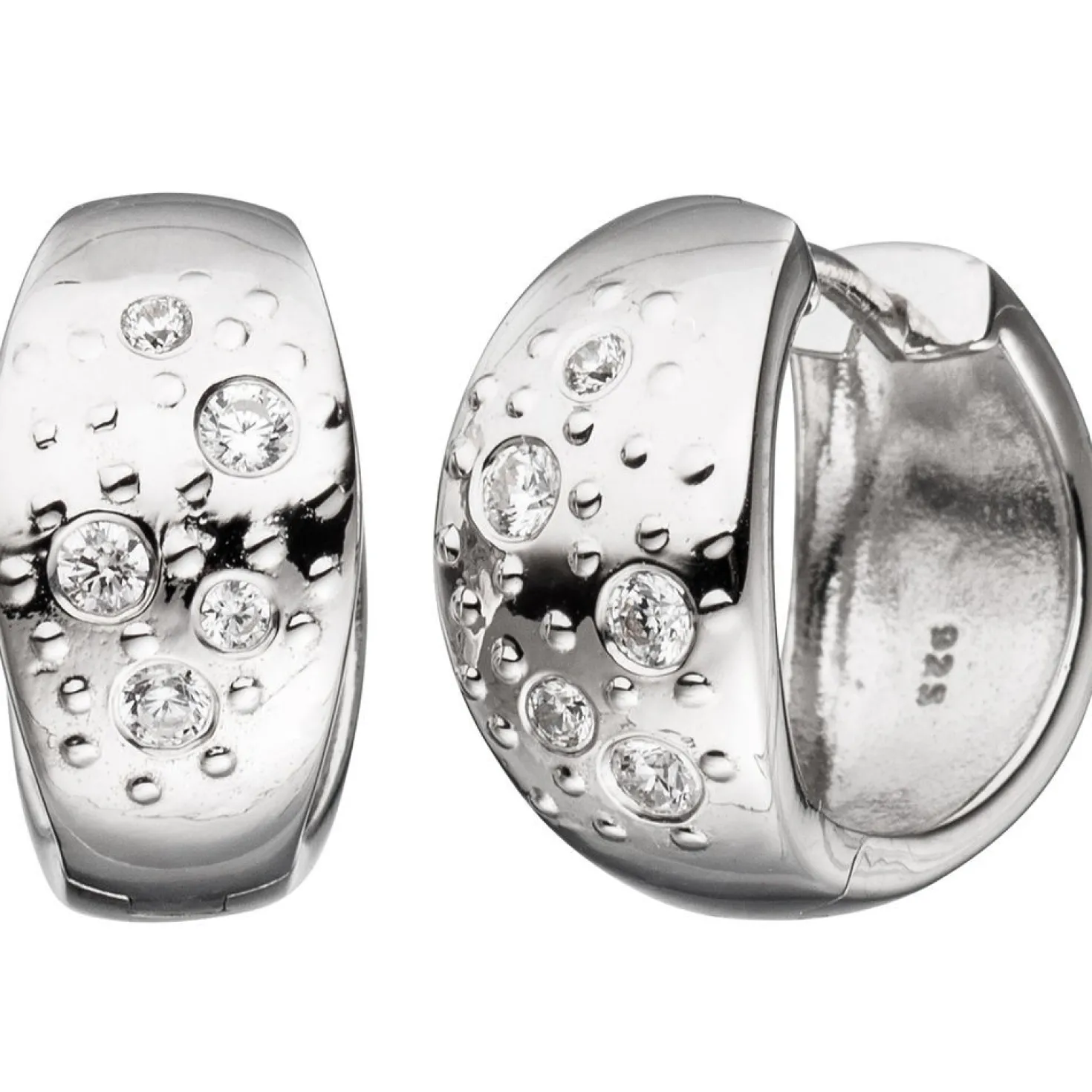 Paar Ohrringe Creolen 16,8mm mit 10 weißen Zirkonia, 925 Silber Klappcreolen