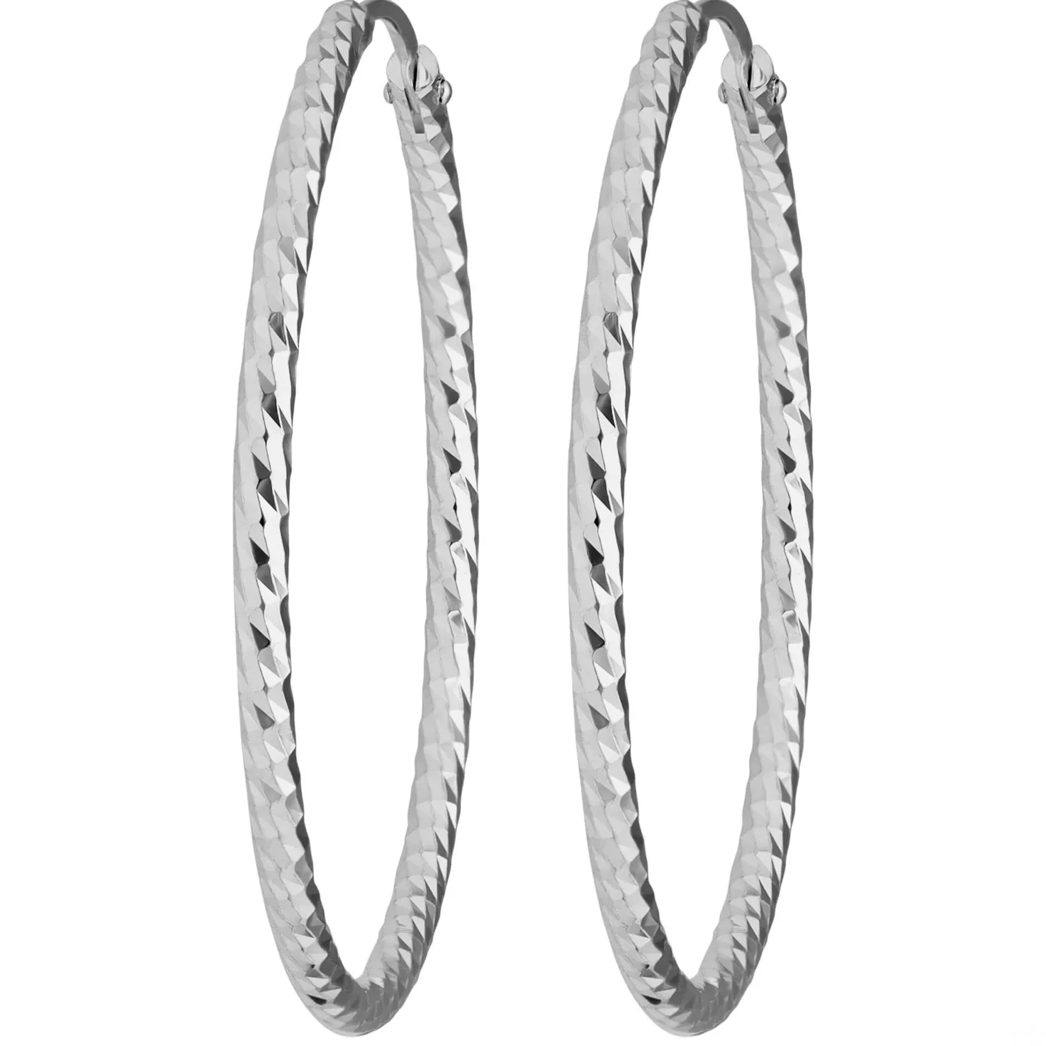Paar Ohrringe Creolen rund diamantiert aus 925 Silber rhodiniert 30x1,8mm