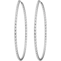 Paar Ohrringe Creolen rund diamantiert aus 925 Silber rhodiniert 50x1,8mm