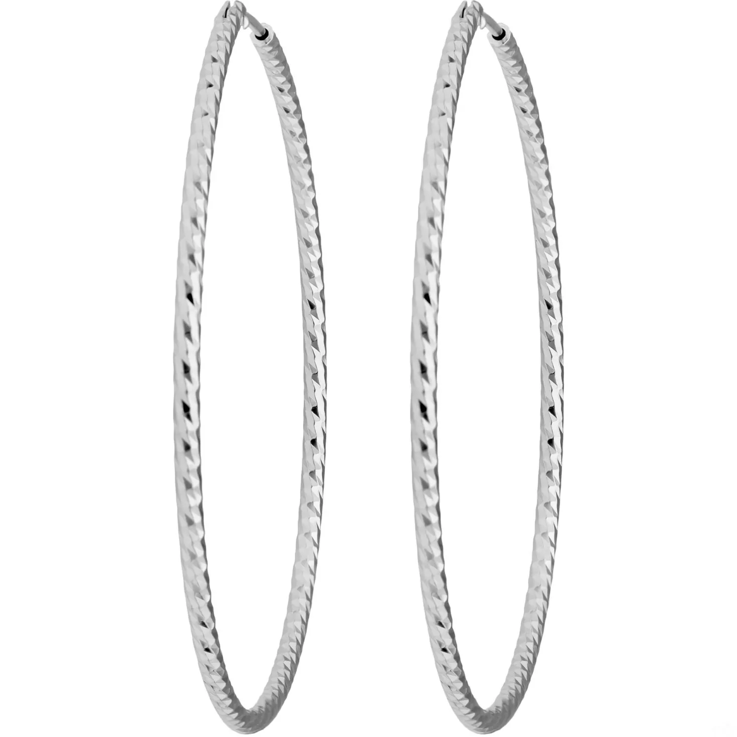 Paar Ohrringe Creolen rund diamantiert aus 925 Silber rhodiniert 50x1,8mm