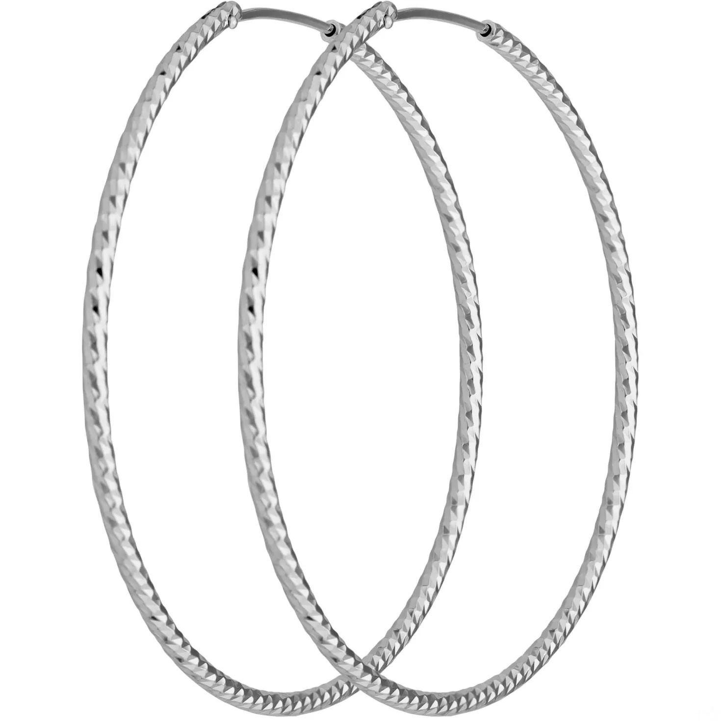 Paar Ohrringe Creolen rund diamantiert aus 925 Silber rhodiniert 50x1,8mm
