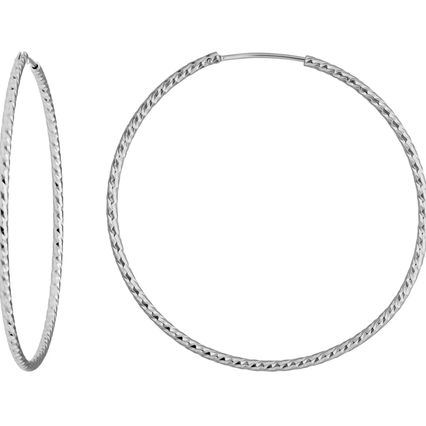 Paar Ohrringe Creolen rund diamantiert aus 925 Silber rhodiniert 50x1,8mm