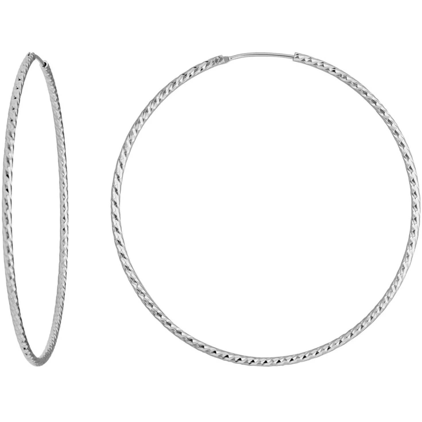 Paar Ohrringe Creolen rund diamantiert groß aus 925 Silber rhodiniert 60x1,8mm