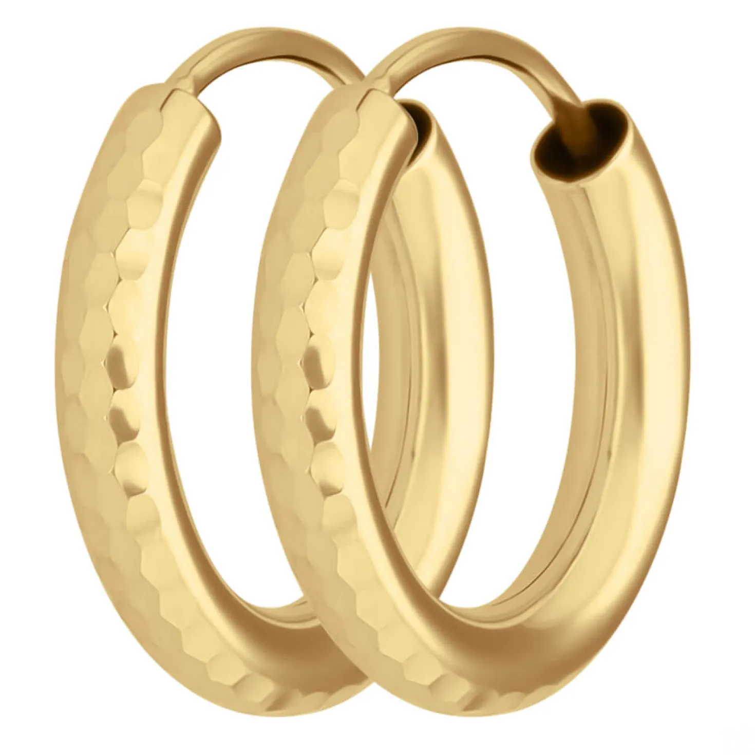 Paar Ohrringe Creolen rund gehämmert Ohrschmuck aus 585 Gold Gelbgold 15x2,5mm
