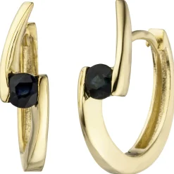 Paar Ohrringe Creolen Saphir Safir blau 333 Gold Gelbgold Ohrschmuck 14,5x4,6mm