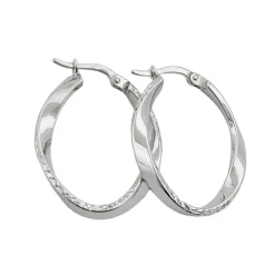 Paar Ohrringe Creolen 26x3mm leicht gedreht 925 Silber diamantiert rhodiniert