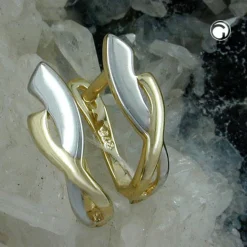 Paar Ohrringe Creolen 13x4mm teilrhodiniert bicolor aus 9Kt 375 Gold Gelbgold