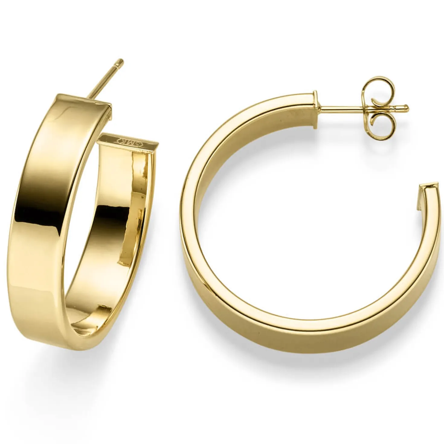 Paar Ohrringe Creole-Stecker 30x7mm aus 585 Gold Gelbgold flach schlicht