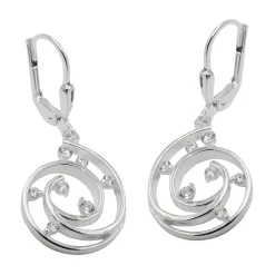 Paar Ohrringe Ohrhänger Brisur Spirale mit Zirkonia 32x13mm aus 925 Silber