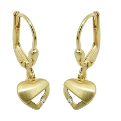 Paar Ohrringe Ohrhänger Herzen 21x7mm matt-glänzend Zirkonia 375 Gold Gelbgold