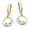 Paar Ohrringe Ohrhänger 28x11mm bicolor Kreise Zirkonia 9Kt 375 Gold Gelbgold