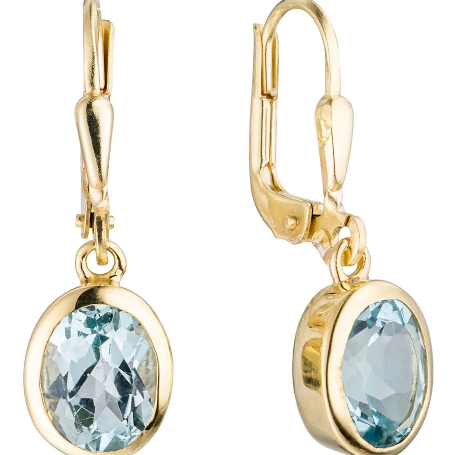Paar Ohrringe Ohrhänger 7,5x24,5mm Boutons Blautopas hellblau 333 Gold Gelbgold