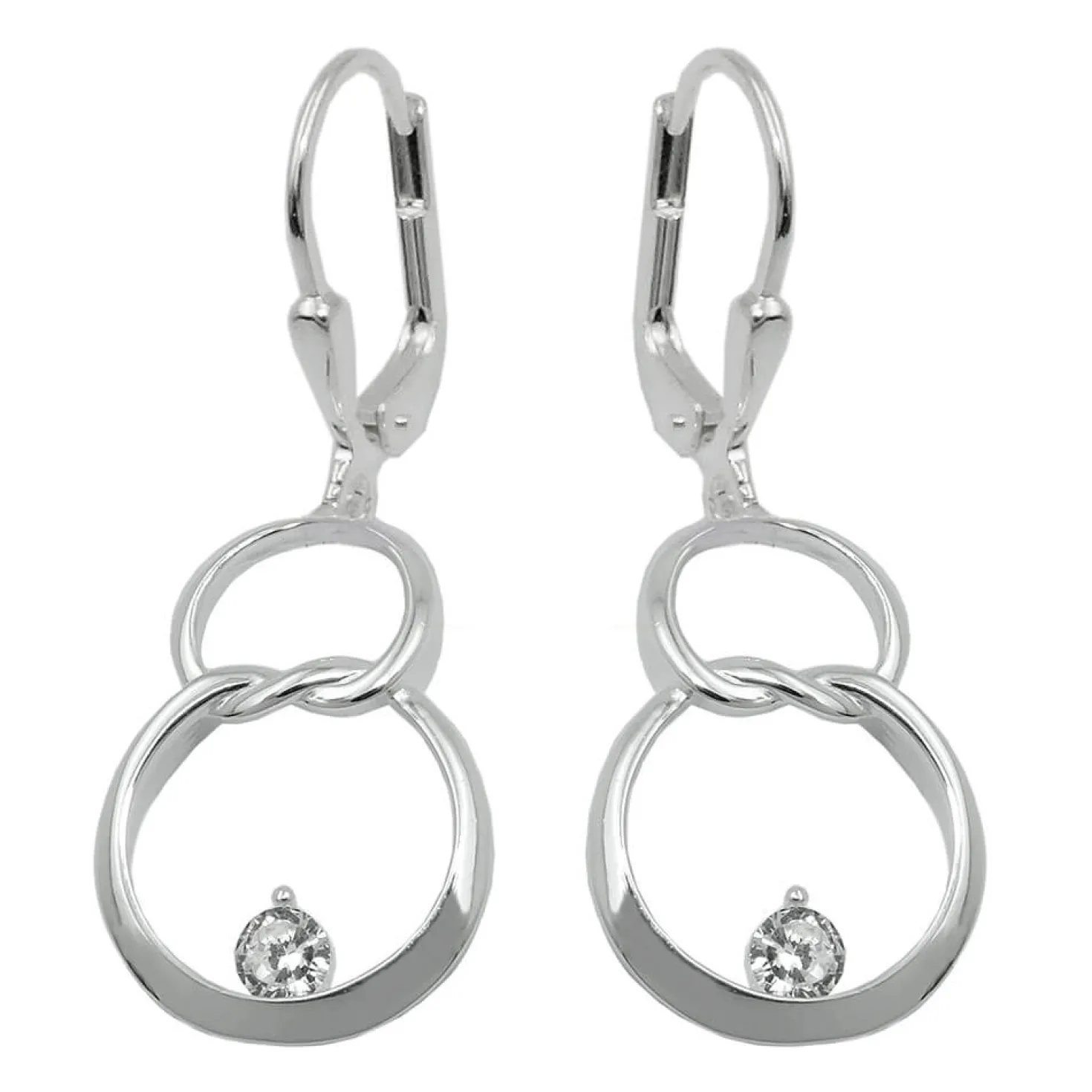Paar Ohrringe Ohrhänger 36x13mm Doppelkreis 8 Acht mit Zirkonia 925 Silber