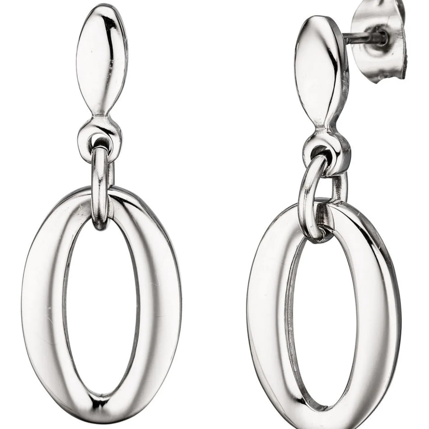 Paar Ohrringe Ohrhänger 11,9x31,5mm mit Stecker oval aus Edelstahl Damen