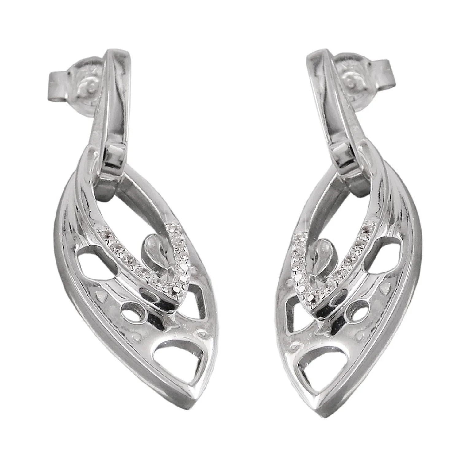 Paar Ohrringe Ohrhänger 30x12mm mit Zirkonia 925 Silber spitzoval Ohrschmuck