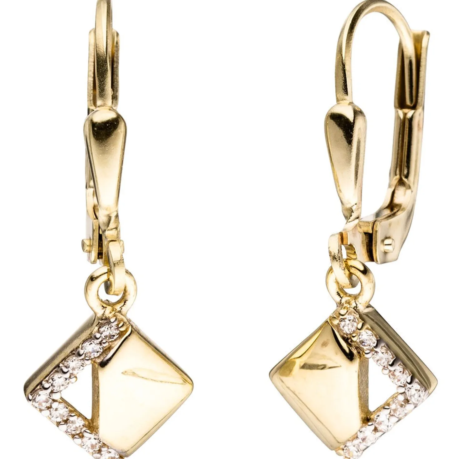 Paar Ohrringe Ohrhänger 8,1x23,2mm Rauten Rhombus mit Zirkonia 333 Gelbgold