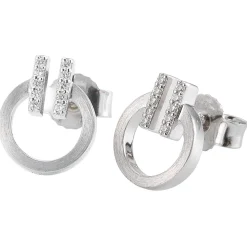 Paar Ohrringe Ohrstecker 585 Gold Weißgold mattiert 20 Diamanten 0,1 Ct. W-SI