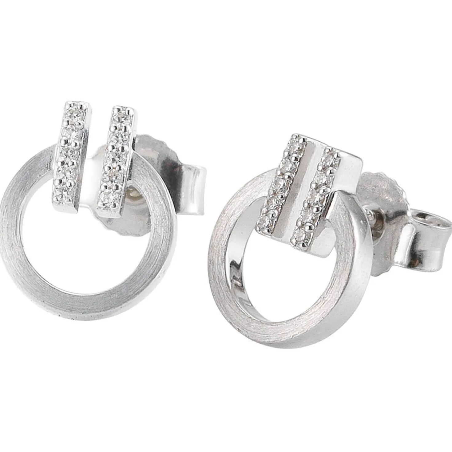 Paar Ohrringe Ohrstecker 585 Gold Weißgold mattiert 20 Diamanten 0,1 Ct. W-SI
