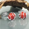 Paar Ohrstecker aufgearbeitete Koralle 7mm rot matt umwickelt 925 Silber