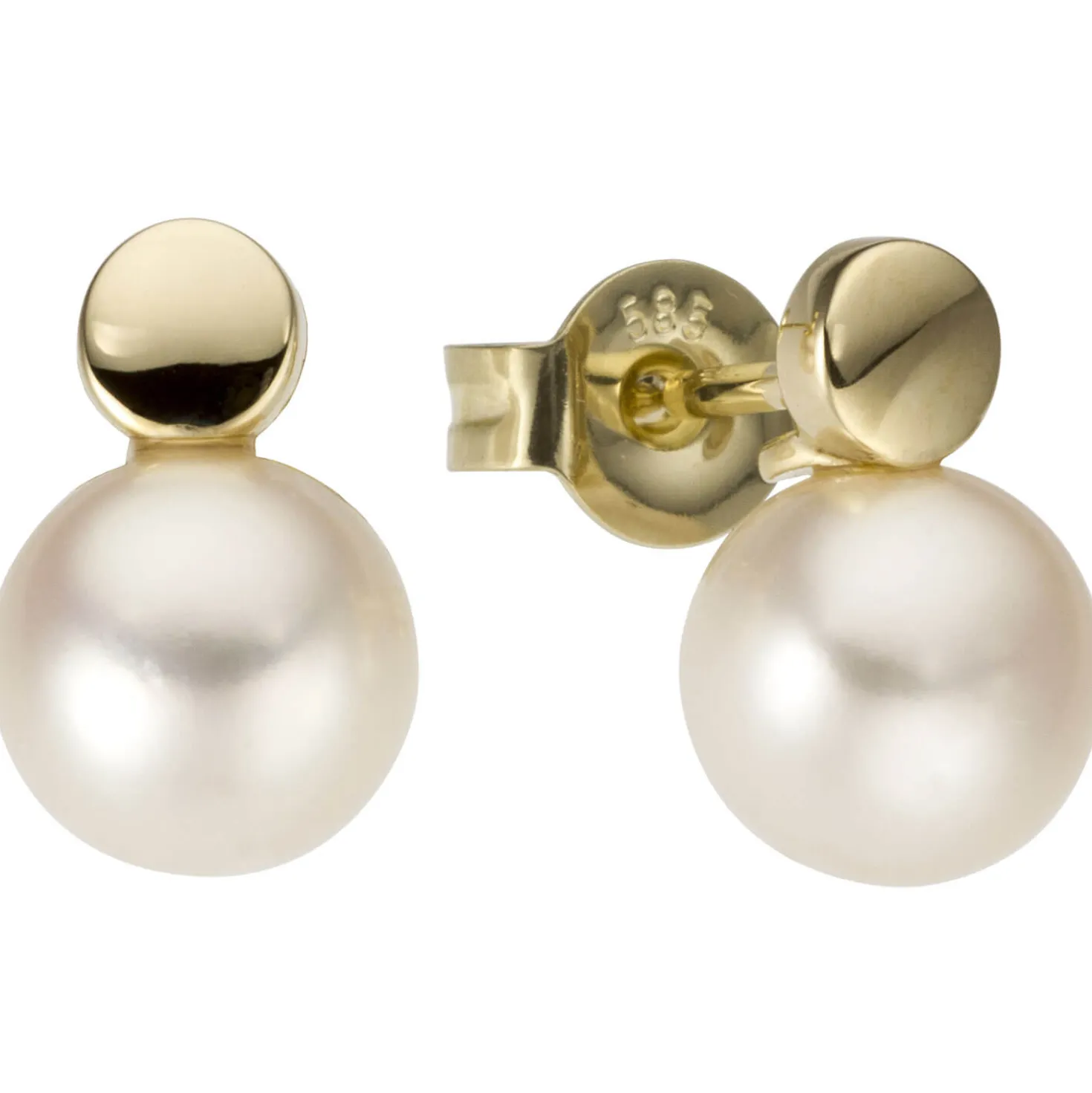 Paar Ohrstecker 585 Gold Gelbgold mit Süßwasser Perlen weiß Ohrringe Ohrschmuck