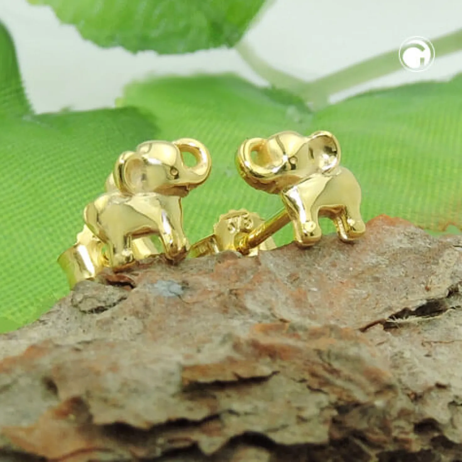 Paar Ohrstecker kleine Elefanten 6x7mm aus 9Kt 375 Gold Gelbgold glänzend