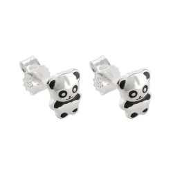 Paar Ohrstecker kleiner Pandabär 6x5mm glänzend schwarz lackiert 925 Silber Kinder
