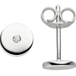 Paar Ohrstecker Kreise mit Zirkonia in der Mitte Ø6,3mm 925 Silber rhodiniert
