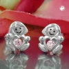 Paar Ohrstecker, Mädchen mit Herz, pink Zirkonia, 925 Silber, Kinder