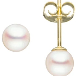Paar Ohrstecker mit Akoya Perlen 5mm rund 585 Gold Gelbgold Ohrschmuck Damen
