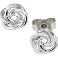 Paar Ohrstecker mit Diamanten 0.02Ct Knoten Form glänzend 585 Gold Weißgold