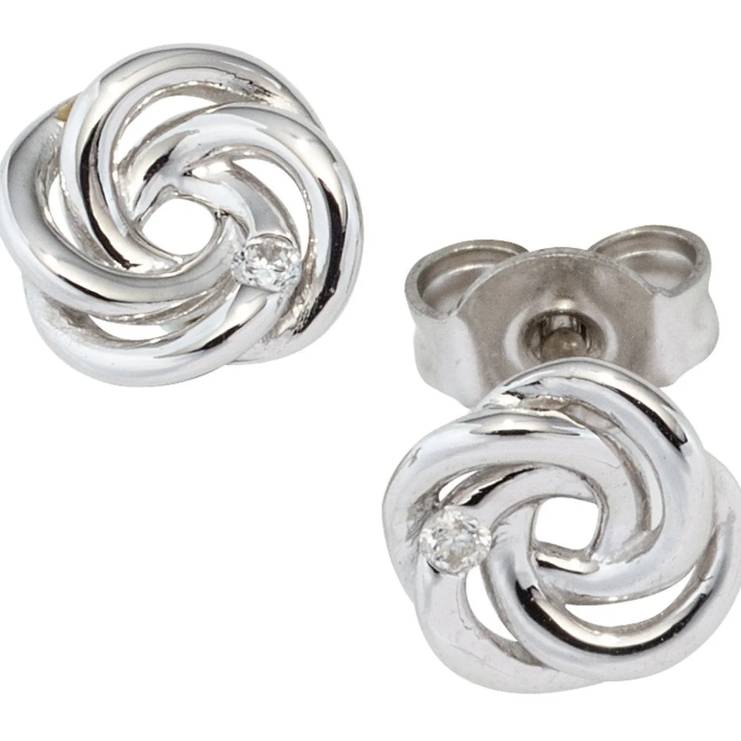 Paar Ohrstecker mit Diamanten 0.02Ct Knoten Form glänzend 585 Gold Weißgold