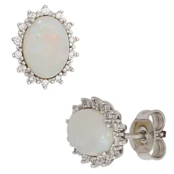 Paar Ohrstecker mit Opal & 28 Diamanten 0.12Ct W/SI Brillanten 585 Gold Weißgold