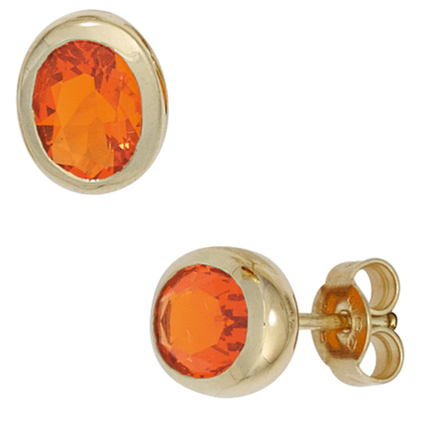 Paar Ohrstecker mit Opal Feueropal rot orange oval 585 Gold Gelbgold