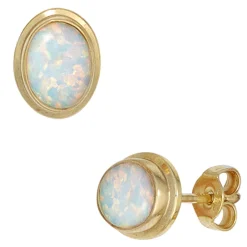 Paar Ohrstecker mit Opal oval 333 Gold Gelbgold Ohrschmuck Damen