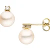 Paar Ohrstecker mit Perlen & Diamanten 0.1Ct W/SI Brillanten 585 Gold Gelbgold