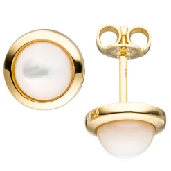 Paar Ohrstecker mit Perlmutt-Steine 8,6mm Halbkugel 333 Gold Gelbgold Ohrschmuck