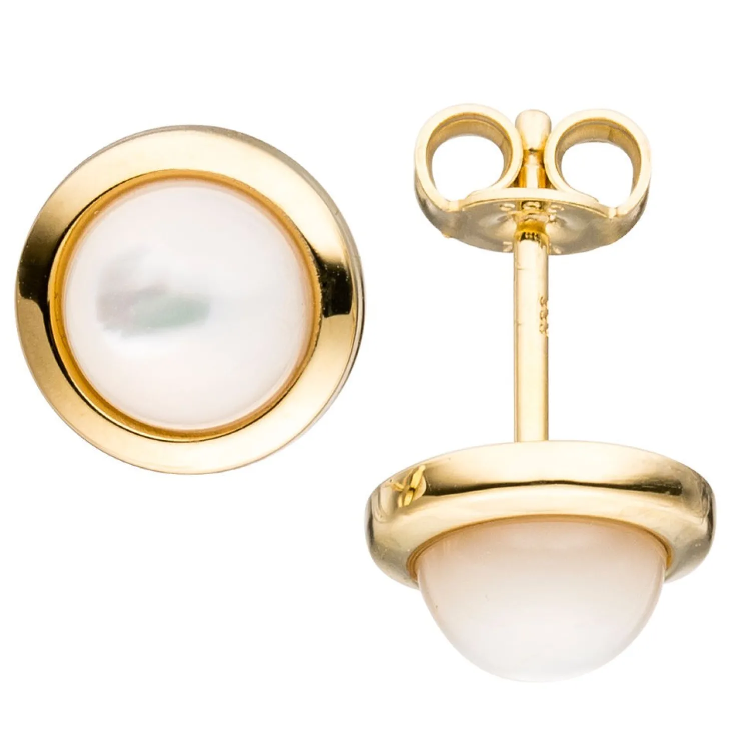 Paar Ohrstecker mit Perlmutt-Steine 8,6mm Halbkugel 333 Gold Gelbgold Ohrschmuck