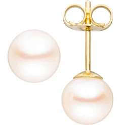 Paar Ohrstecker mit Süßwasser Perlen 6mm 585 Gold Gelbgold Ohrschmuck Damen