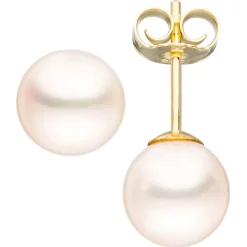 Paar Ohrstecker mit Süßwasser Perlen 7,5mm 585 Gold Gelbgold Ohrschmuck Damen