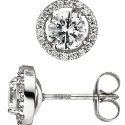 Paar Ohrstecker mit 38 weißen Zirkonia, 333 Gold Weißgold Ohrringe Ohrschmuck