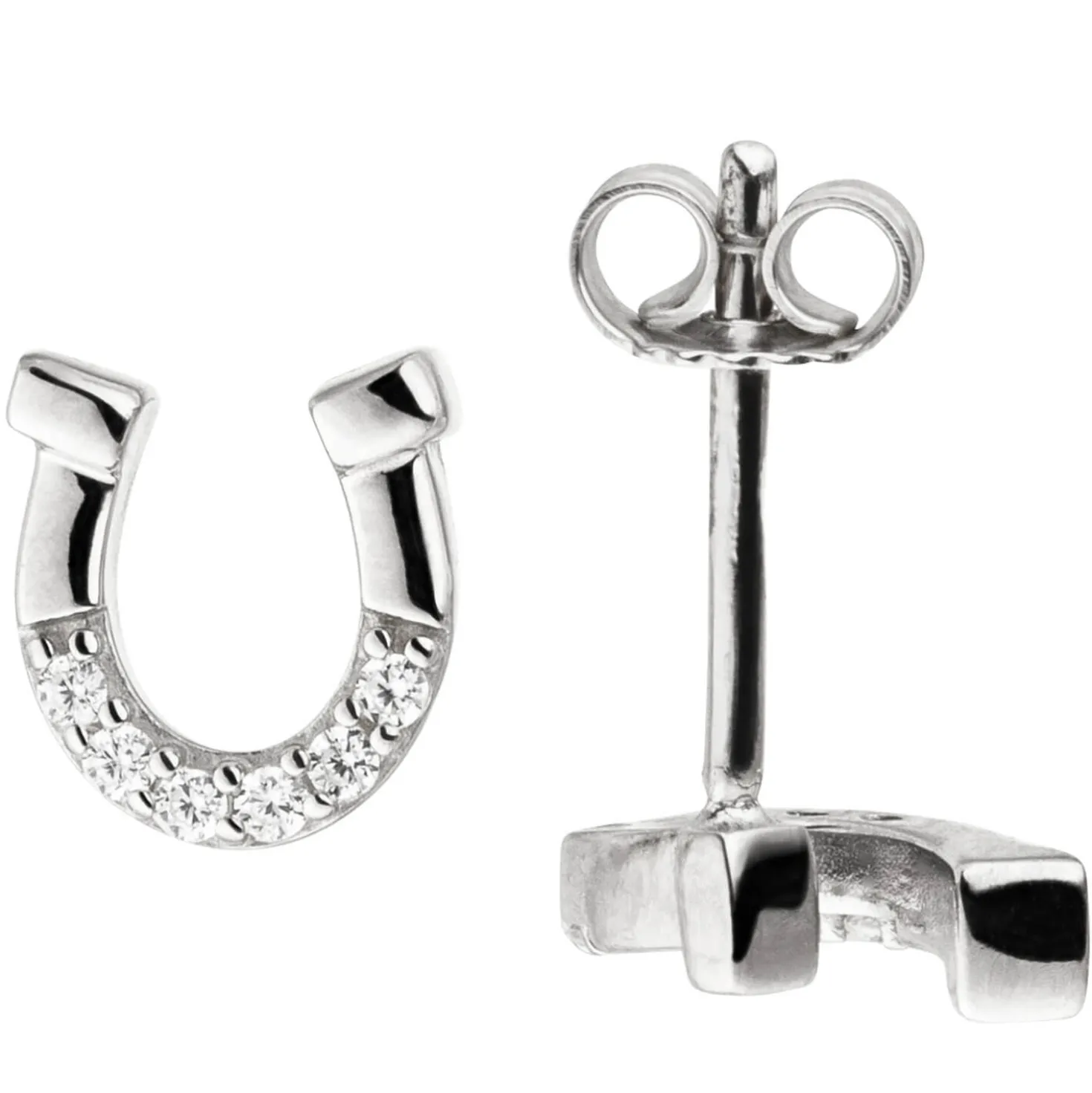 Paar Ohrstecker 8mm Hufeisen aus 925 Silber mit 12 Zirkonia Ohrschmuck Ohrringe