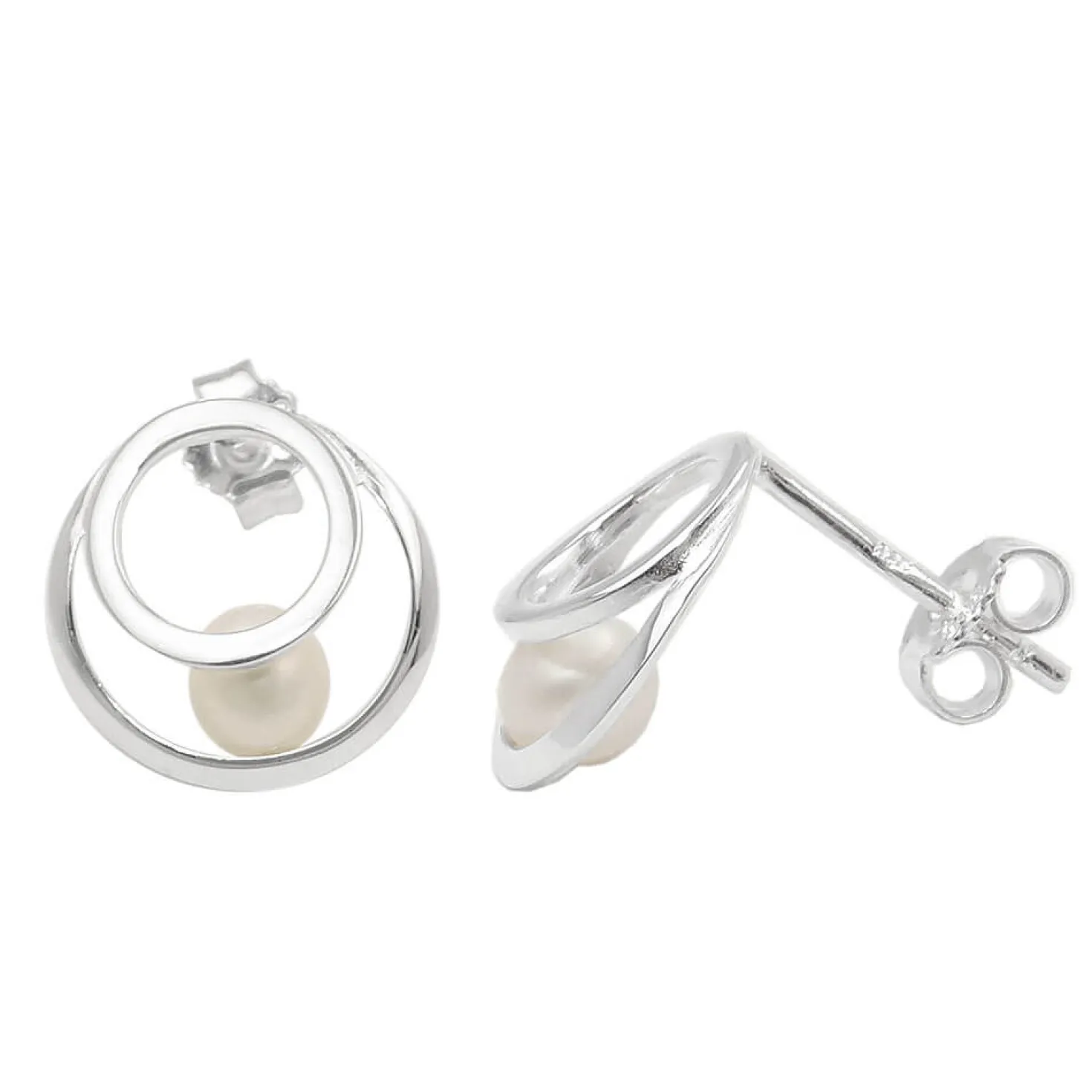 Paar Ohrstecker Ohrringe 11mm zwei Kreise mit Süßwasserperlen 925 Silber