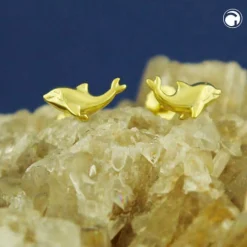 Paar Ohrstecker Ohrringe 8x4mm kleine Delfine aus 9Kt 375 Gold Gelbgold glänzend