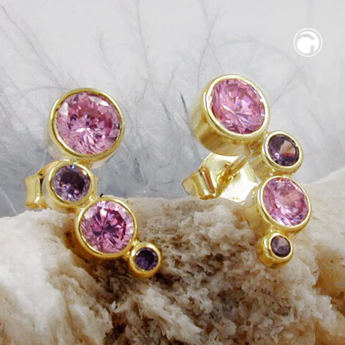 Paar Ohrstecker Ohrringe 14x5mm mit Zirkonia pink-lila aus 9Kt 375 Gold Gelbgold