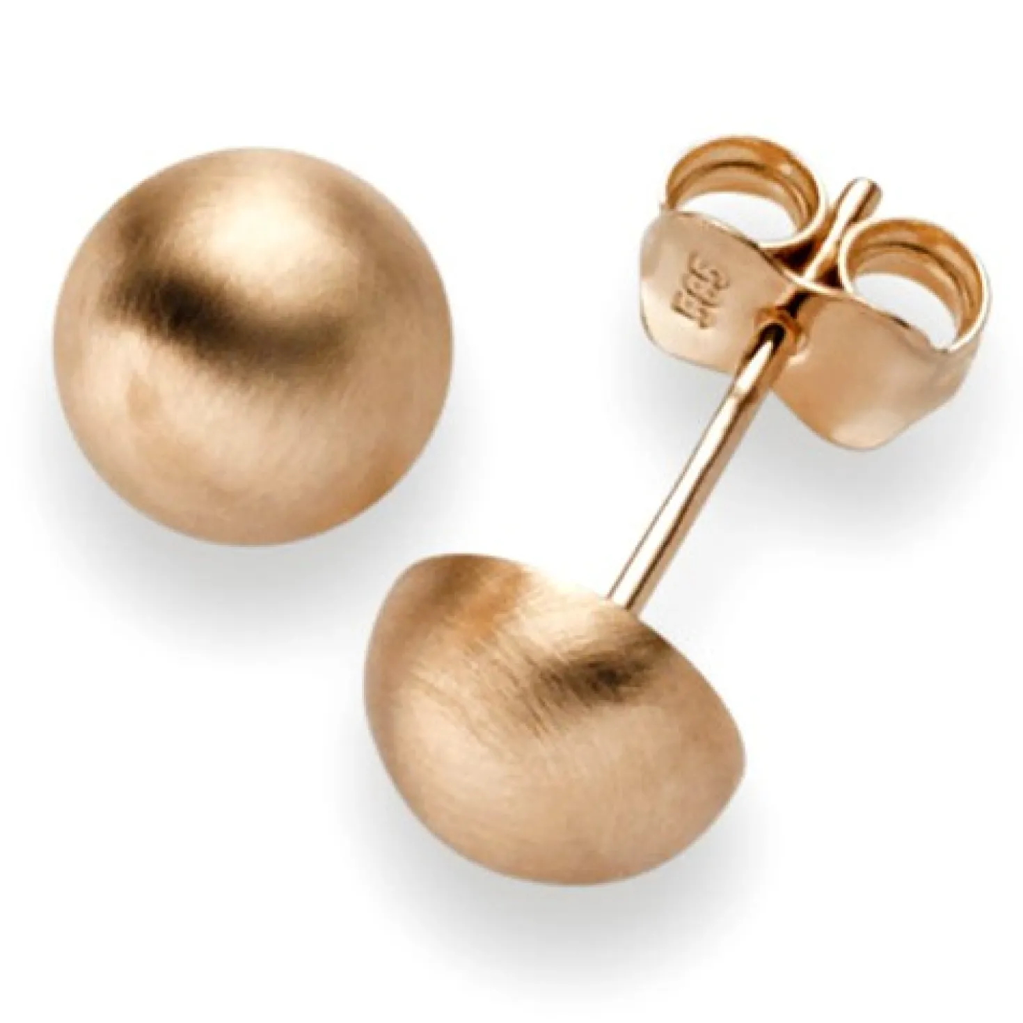 Paar Ohrstecker Ohrschmuck Halbkugel 6,5mm 585 Gold Rotgold mattiert